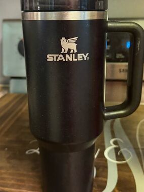 Stanley Black Travel Tumbler with Handle and Logo